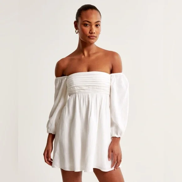 Abercrombie & Fitch | Dresses | Af Emerson Linenblend Offtheshoulder Mini  Dress | Poshmark
